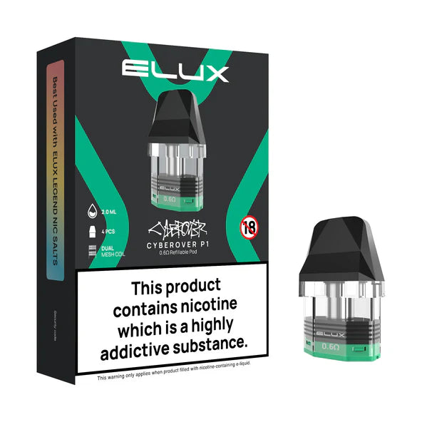 Buy CYBEROVER P1 REPACEMENT PODS by ELUX (Pack of 4) online UK fast delivery VaperzHub