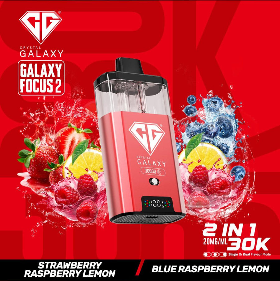 Crystal Galaxy Focus 2 30k Vape Kit Strawberry Raspberry Lemon / Blue Raspberry Lemon (Box of 5) disposable vape UK