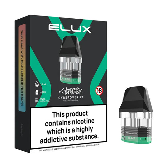 Buy CYBEROVER P1 REPACEMENT PODS by ELUX (Pack of 4) online UK fast delivery VaperzHub