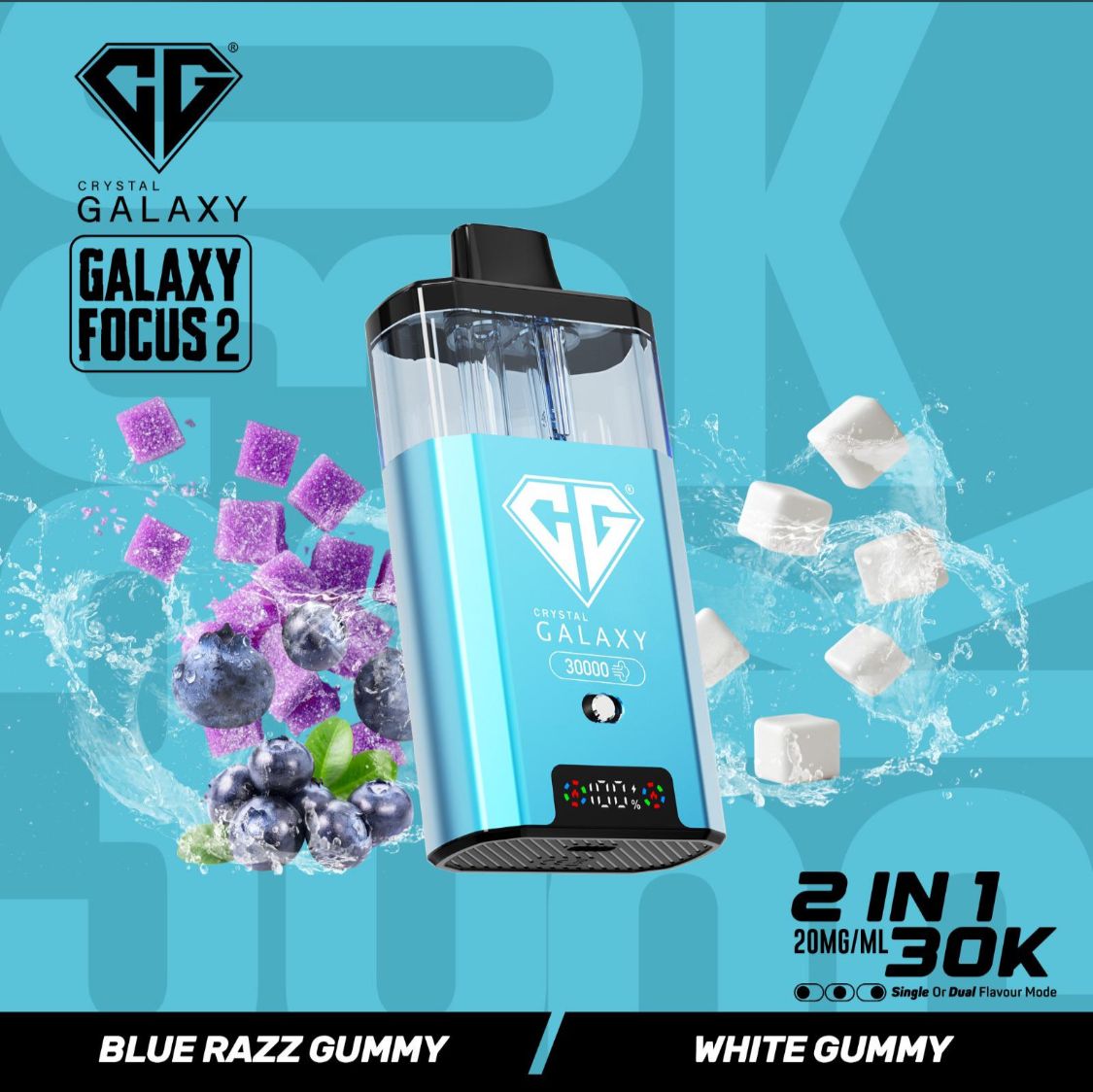 Crystal Galaxy Focus 2 30k Vape Kit Blue Razz Gummy / White Gummy (Box of 5)
