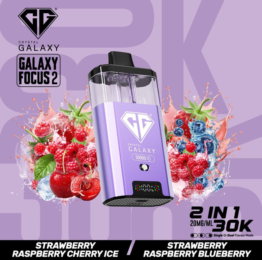 Crystal Galaxy Focus 2 30k Vape Kit Strawberry Raspberry Cherry Ice / Strawberry Raspberry Blueberry (Box of 5) disposable vape