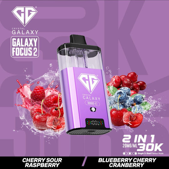 Crystal Galaxy Focus 2 30k Vape Kit Cherry Sour Raspberry / Blueberry Cherry Cranberry (Box of 5) disposable vape UK