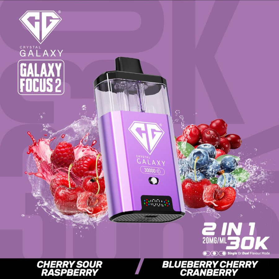 Crystal Galaxy Focus 2 30k Vape Kit Cherry Sour Raspberry / Blueberry Cherry Cranberry (Box of 5) disposable vape UK