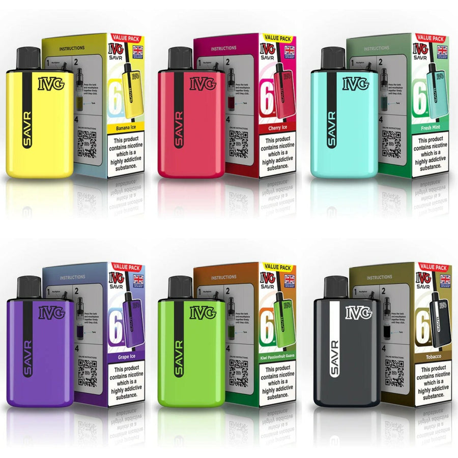 IVG SAVR Preffiled Pod Vape Kit Box of 5 9000 puffs disposable vape UK - VaperzHub