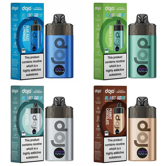 VAPORESSO DOJO BLAST 6000 Pre-Filled Pod Kit 20mg (Box of 5) 10000 puffs disposable vape UK - VaperzHub