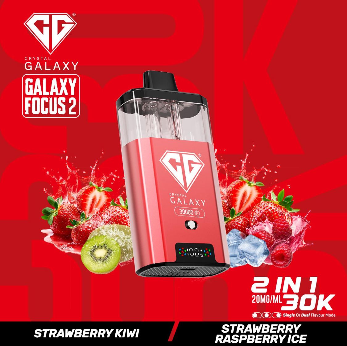 Crystal Galaxy Focus 2 30k Vape Kit Strawberry Kiwi / Strawberry Raspberry Ice (Box of 5)