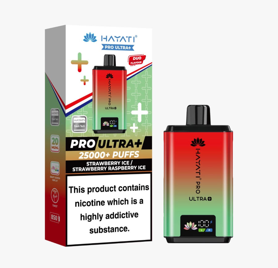 Hayati Pro Ultra Plus 25K Prefilled Pod Kit – Strawberry Ice / Strawberry Raspberry Ice (Box of 5)