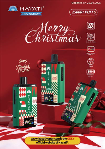 Hayati Pro ULtra+ 25000 Christmas Edition (box of 5) 25000 puffs disposable vape UK - VaperzHub